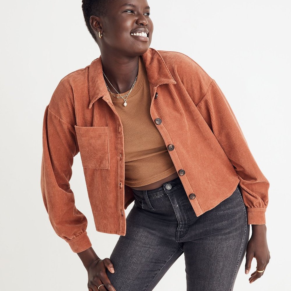 Madewell Knit Corduroy Crop Shirt-Jacket Size M
